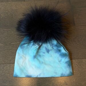 Designer From Denny’s! Unisex Blue Tie-Dye Kids Beanie with Pom Pom